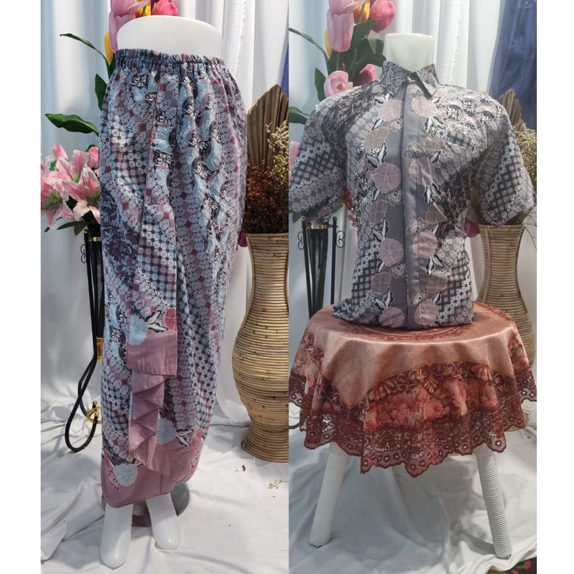 HN MODE - Couple kemeja batik pendek mix rok rempel floral volume 2