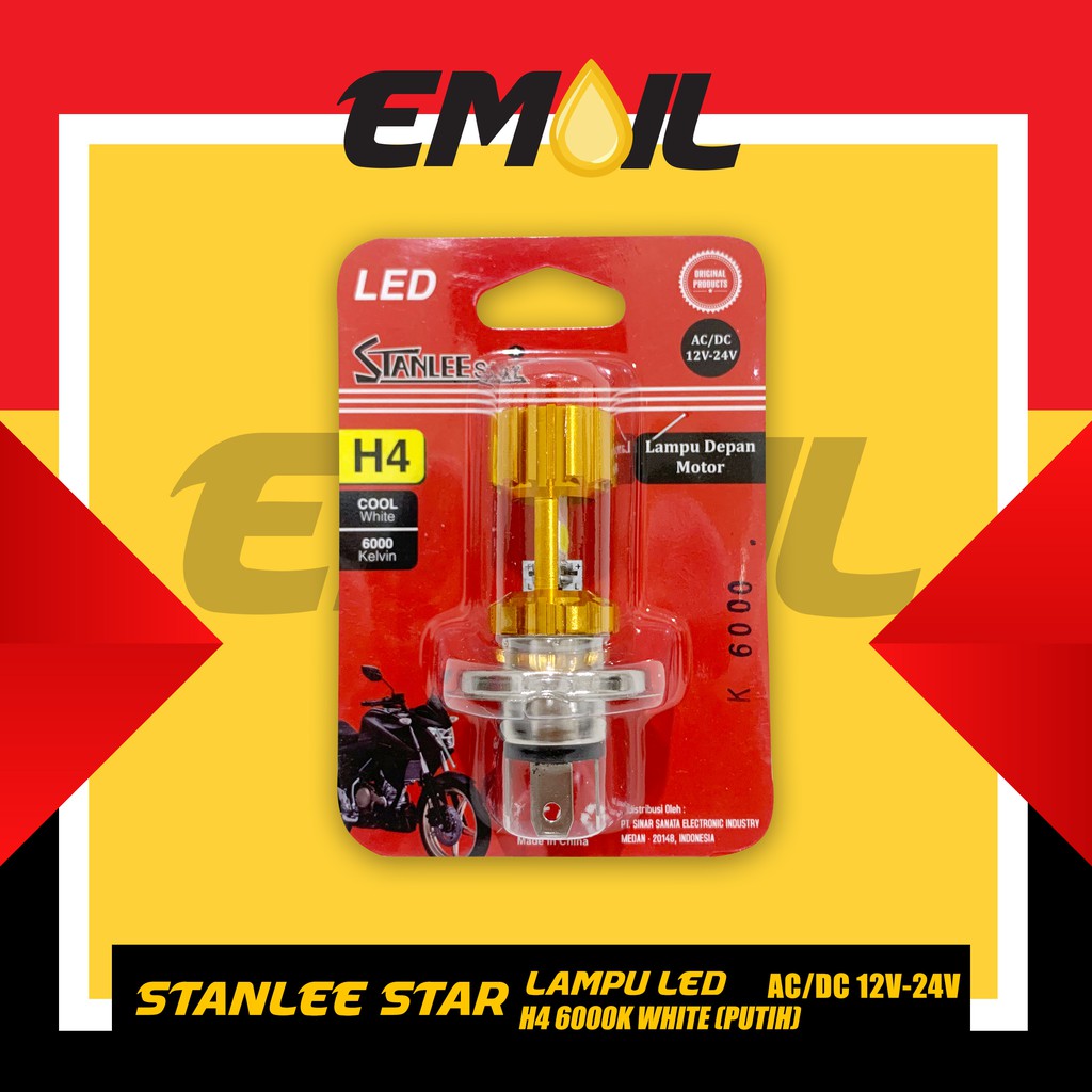 Bohlam lampu depan motor LED H4 AC/DC 12V-24V White 6000K Stanlee Star