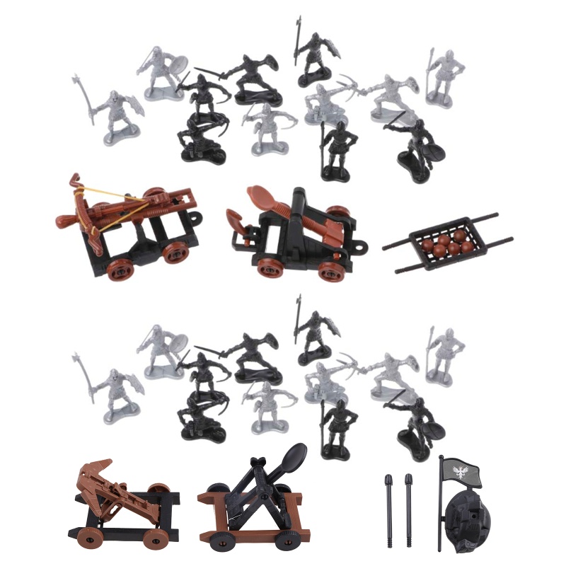 Mary 14Pcs/set Medieval Knights Mainan Ketapel Crossbow Soldier Angka Playset Kereta