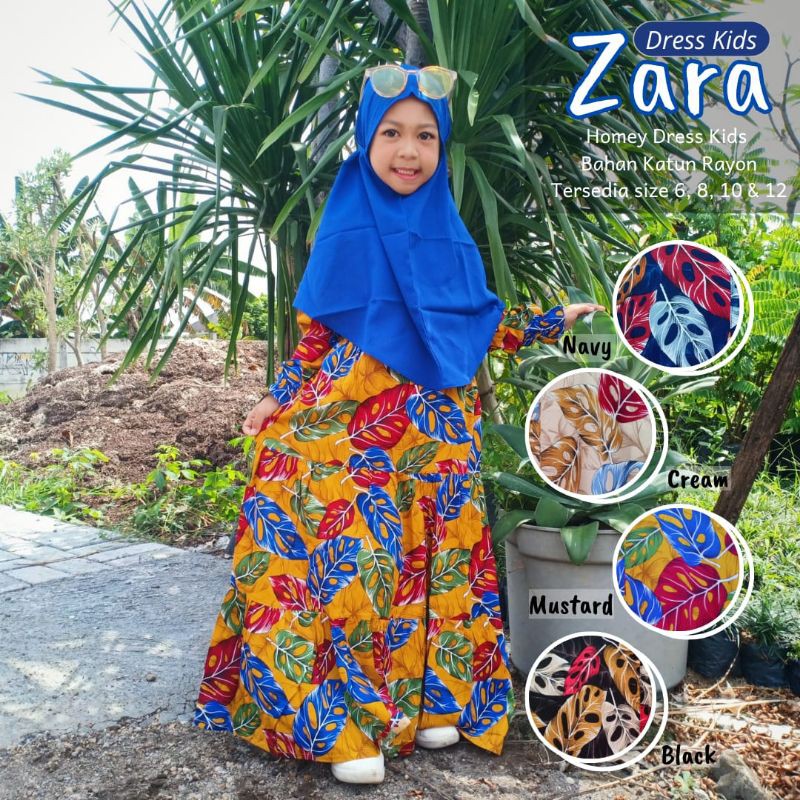 New-Busana Muslimah Anak/Gamis Anak Motif-Homey Dress Zara Kids-Bahan Katun Rayon Premium-Bisa COD