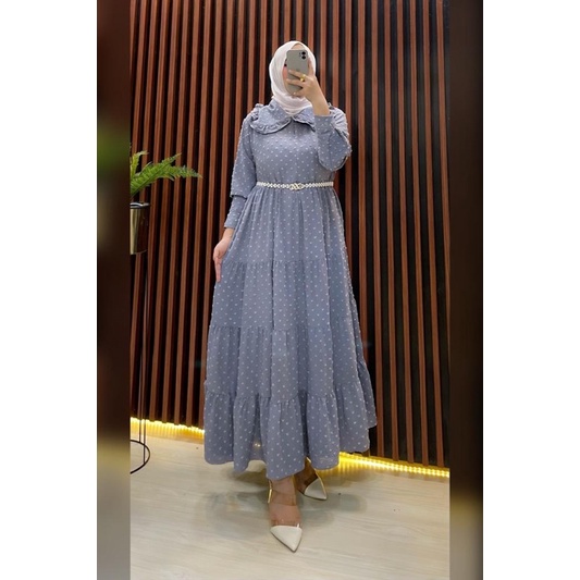 ( COD ) MIDI DRESS RUFFLE SUSUN CRINKLE MIDI DRES URAGIRI RUBIAH JUMBO XL MIDI DRESS CRINKLE RUBIAH 