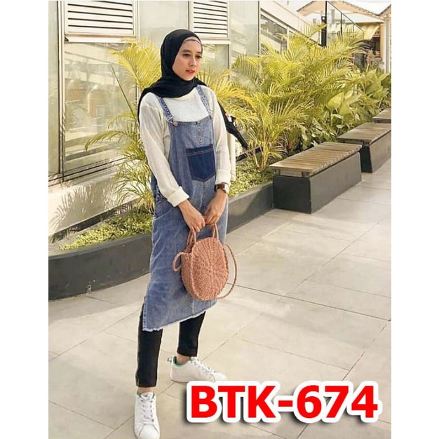 Overall Jeans Rawis Jumpsuit Wanita Polos BTK674