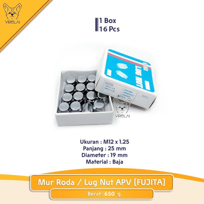 [16 Pcs] Mur roda Fujita lug nut APV M12 x 1.25 (Kunci 19)