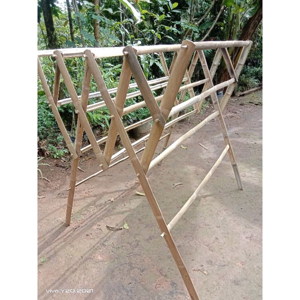 jemuran pakaian lipat portabel material bambu jumbo ukuran 150cm kuat dan tahan lama