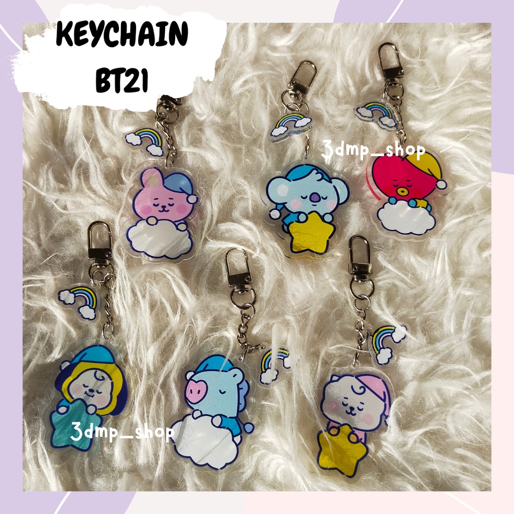 Gantungan Kunci Ganci Keychain BTS BT21 Bulu Tata Chimmy Shooky Mang Cooky 2bandul KPOP