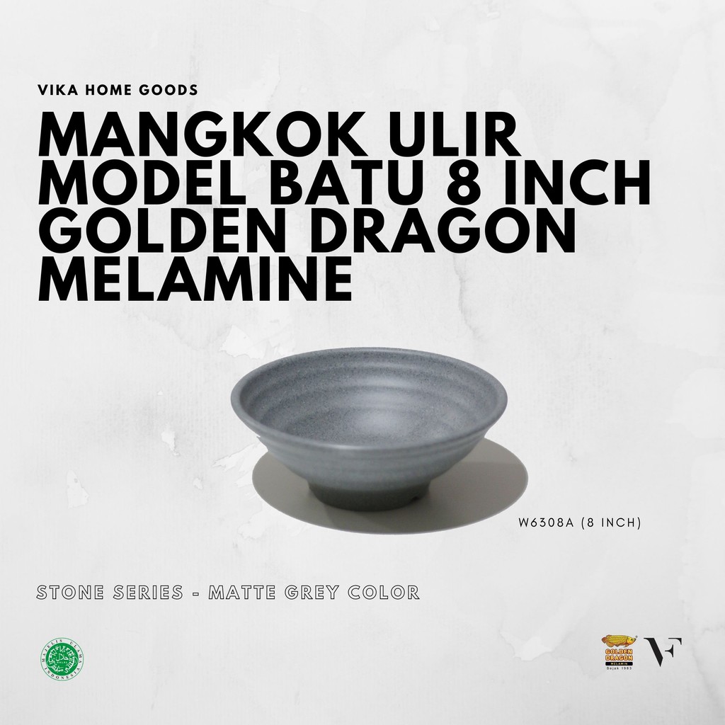 Mangkok Ulir Model Batu 8 Inch Golden Dragon Melamine (W6308A)