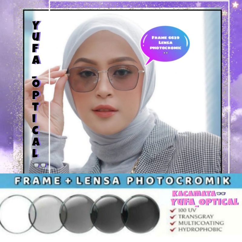 KACAMATA (6639) Kacamata photocromic minus wanita | kacamata antiradiasi | (Freme+Lensa minus)