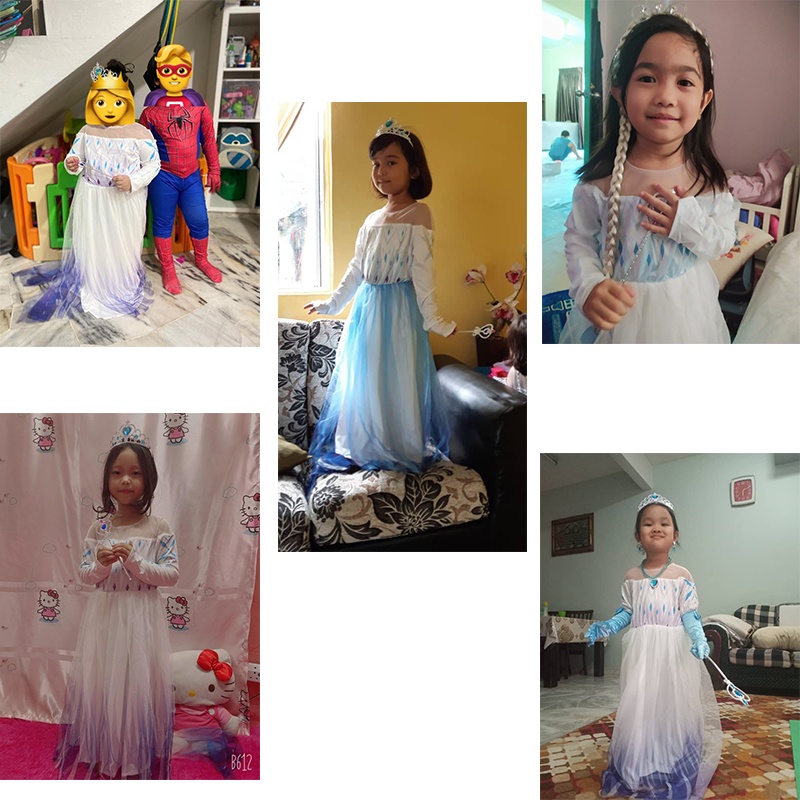 Frozen Princess Kostum Cosplay Pesta Elsa Dress anak Putri Makeup party untuk gaun Anak Perempuan