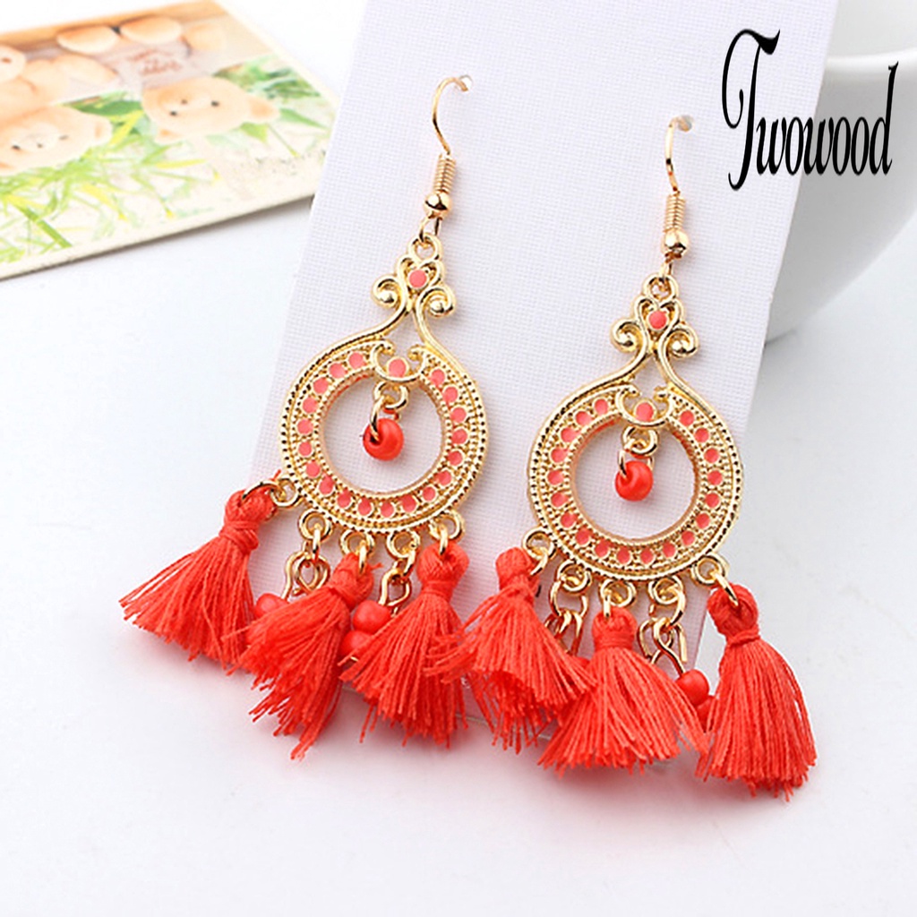 Anting Kait Juntai Rumbai Bahan Alloy Gaya Bohemian Untuk Wanita