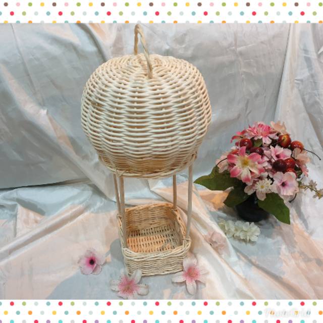 K10 - Keranjang rotan balon udara kotak 12.5x12.5x7cm hampers parcel hadiah souvenir wisuda dekorasi