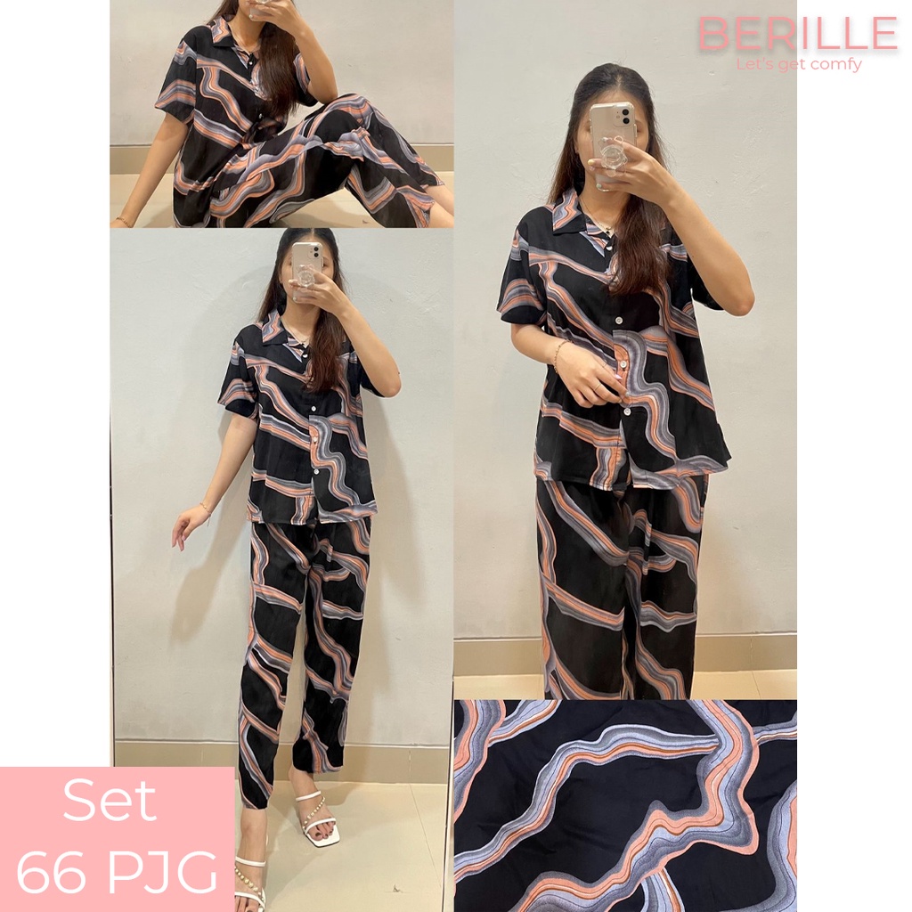 Piyama set Rayon Wanita / Setelan Piyama Wanita Motif / Piyama Rayon Viscose /  Piyama Motif Rayon Viscose Premium Termurah /Piyama Wanita Dewasa / Pajamas / Baju Tidur Wanita / Piyama setelan rayon viscose  (COD)-Set 66 PJG