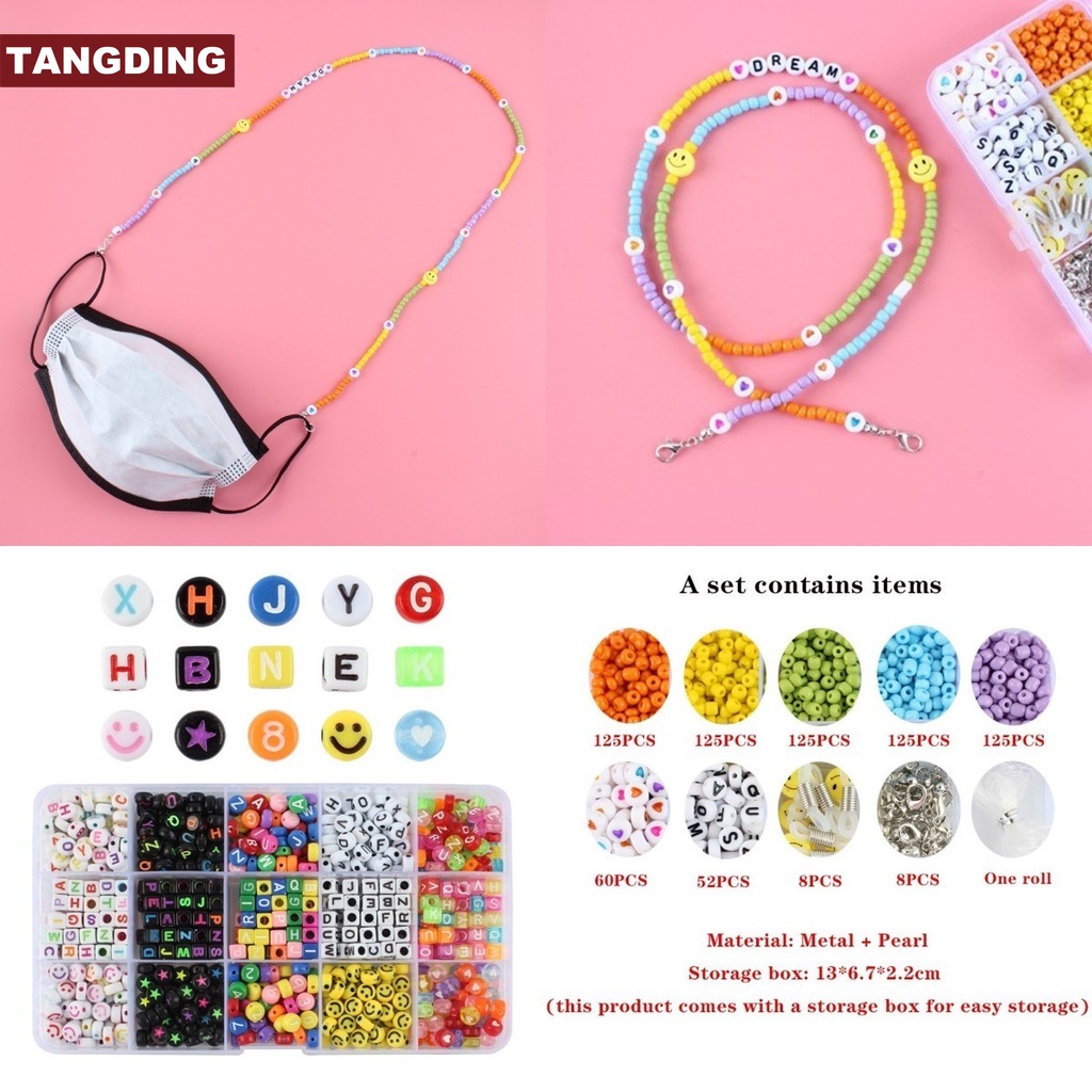 【COD Tangding】DIY Letter Rice Beads Mask Lanyard Mask Chain Glasses Decoration