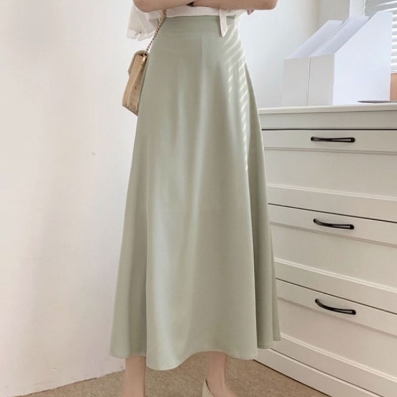 Fashion A-line/Rok panjang Wanita Korea Rok Maxi bahan Shakila Stretch Super lembut dan adem-ROK SHAKILA~MINT