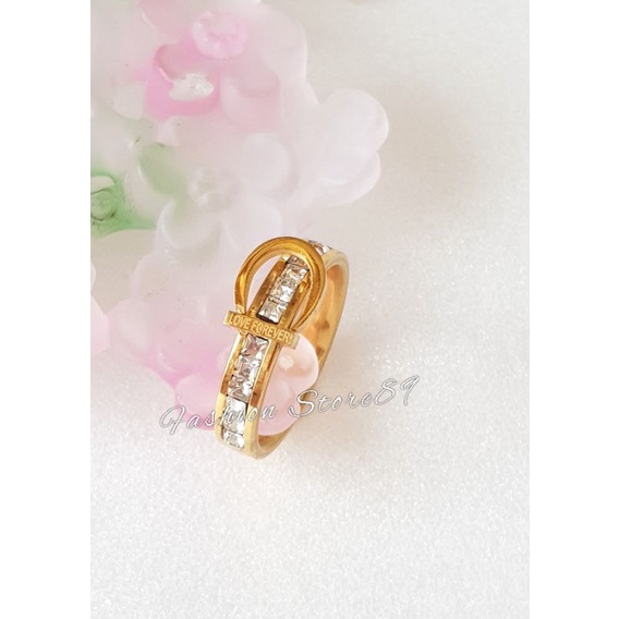 Cincin Fashion Impor Model Sabuk permata cincin Dewasa Fashion impor antikarat Premium Titanium gold