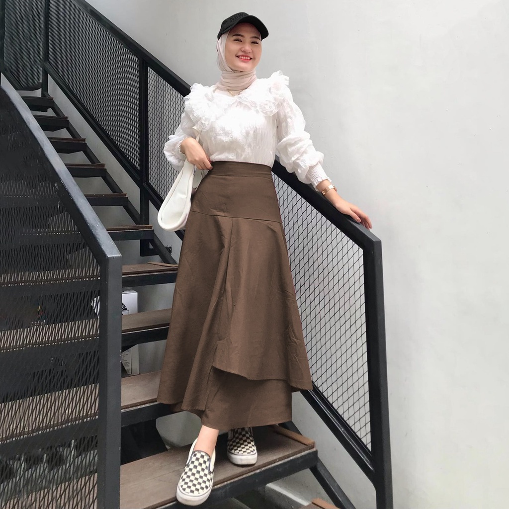 MONALICA ROK SKIRT / ROK LINEN SUSUN ROK PANJANG UNIK / ROK KEKINIAN WANITA / POPLIN SKIRT / LILY LINEN