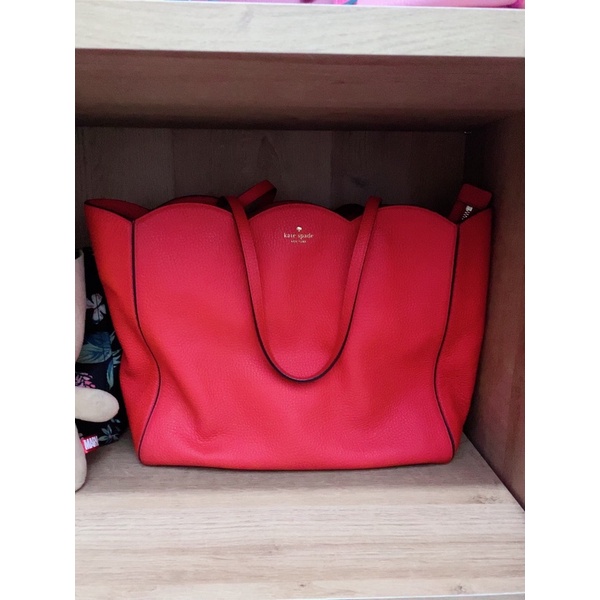 Preloved Tas Kate Spade Leewood Place Rainn Scalloped Tote Red Leather