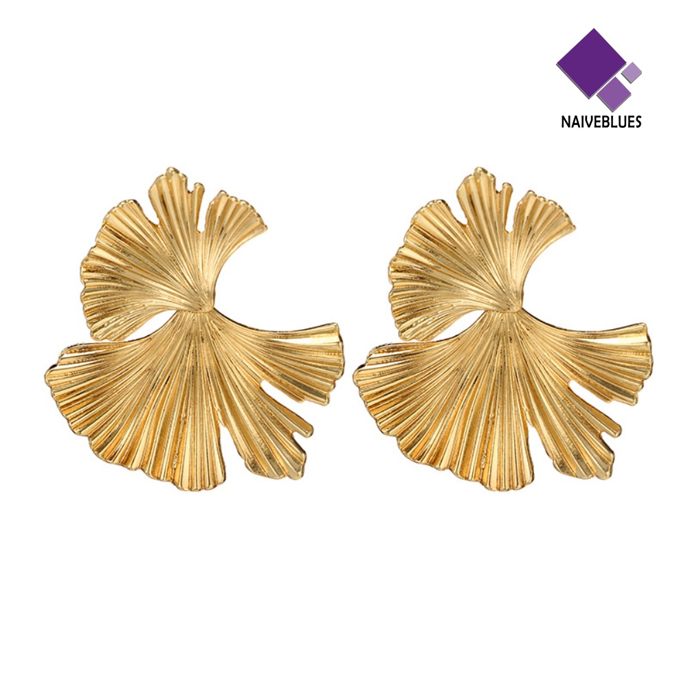 Anting Stud Bentuk Daun Ginkgo Irregular Gaya Vintage Untuk Wanita