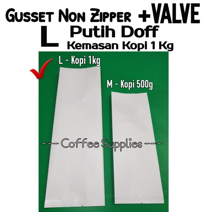 

H2J021 Gusset Non Zipper White Putih Doff L Valve Kemasan Kopi 1Kg Coffee Bag Hyh1Yjj