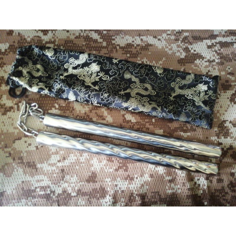 Nunchaku Doublestick Impor Stainless Steel ulir Silver Swievel Dalam