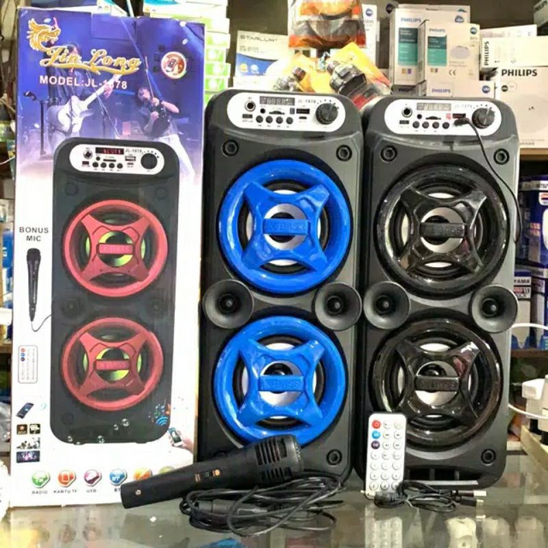 SPEAKER BLUETOOTH F4217/JL1878 GRATIS MIC KARAOKE/SALON AKTIF WIRELESS DUAL SPAEKER PORTABLE USB LED