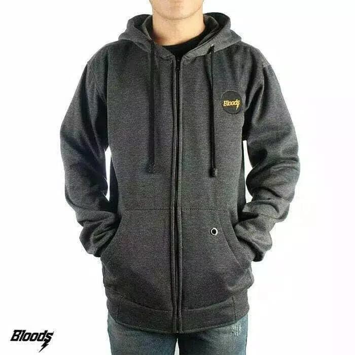 TURUN HARGA ! Jaket Distro Pria Zipper Hoodie RSCH Premium Murah - Jaket Rsch - Jaket Hoodie-BLOODS ABU