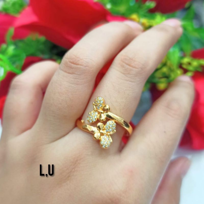 cincin wanita Titanium motif pilihan anti karat lapis emas 22k