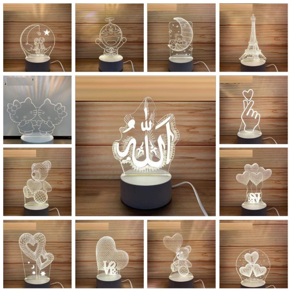 ❤️GTB❤️ Lampu Tidur Hias LED 3D Acrylic Transparant Kaca Bening Pajangan Hiasan R475