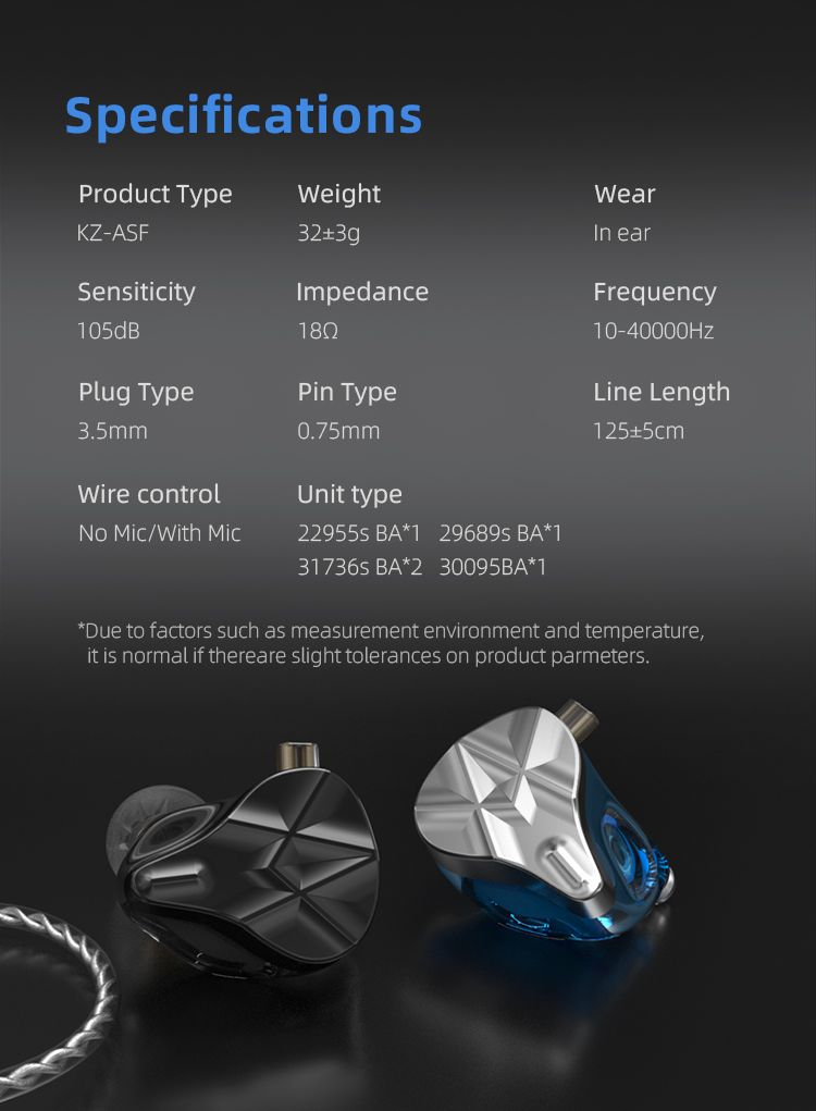 Kz Asf 10ba Earphone In Ear Hifi Bahan Metal Dengan Fitur Noise Canceling Untuk Dj