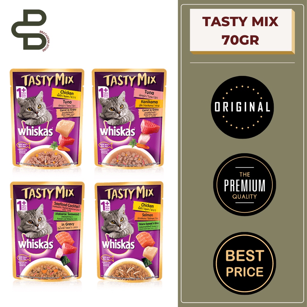 WHISKAS TASTY MIX POUCH 70GR // CAT WET FOOD FOR ADULT