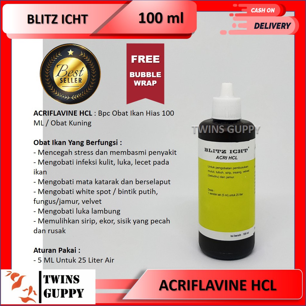OBAT KUNING ACRIFLAVINE HCL 100ml / BLITZ ICHT / OBAT IKAN / OBAT KUNING IKAN / ACRIFLAVINE HCL