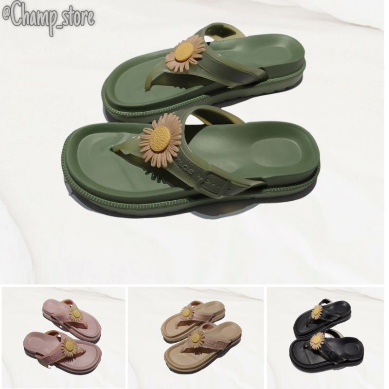 Sandal terbaru untuk lebaran 2022 Jepit Wanita Irsoe 216k/ Sandal Jepit Motif bunga matahari