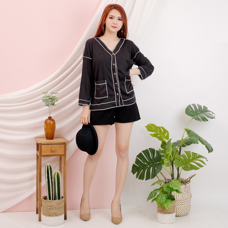 CARDIGAN TERBALIK CDG KANCING TANGAN PANJANG POLOS LIST KEREN MURAH GROSIR VIRAL MEWAH MODEL KOREA RAJUT KNIT