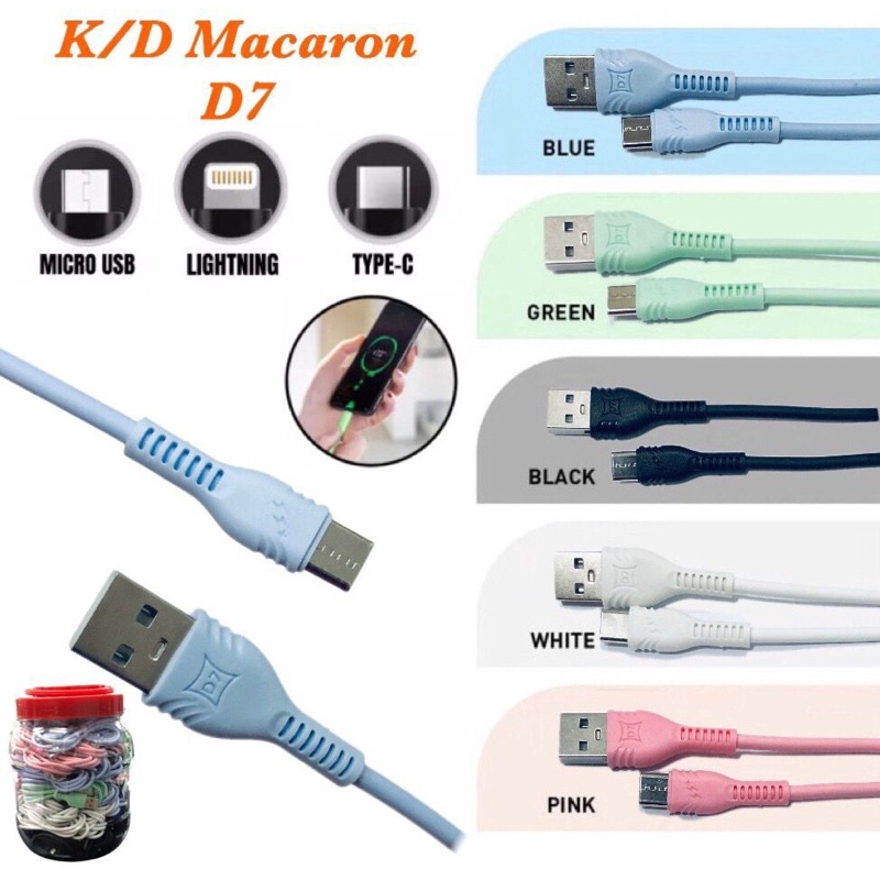 KABEL DATA CHARGER D7 MACARON FOR MICRO USB &amp; TYPE C UNIVERSAL ANDROID SUPPORT FAST CHARGING