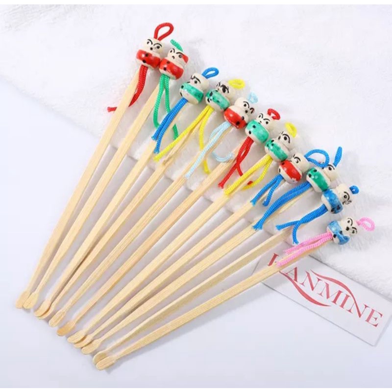 ( PROMO 20PC ) KOREK KUPING KAYU BONEKA IMPORT PANJANG ± 12CM.