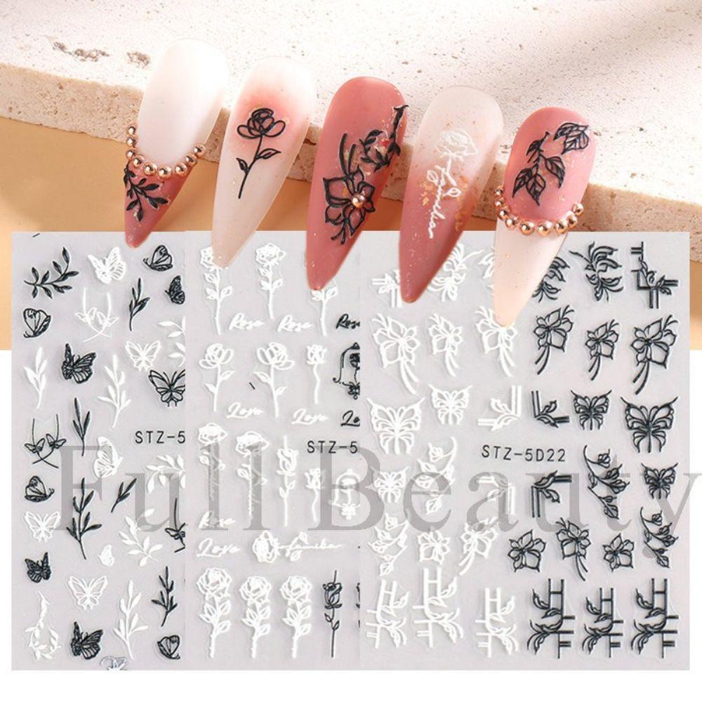 Mxbeauty Self-adhesive Nail Decals Butterfly Hitam Putih Salon Kuku Nail Art Dekorasi Nail Art Sliders Nails Art Decals Manicuring Sticker