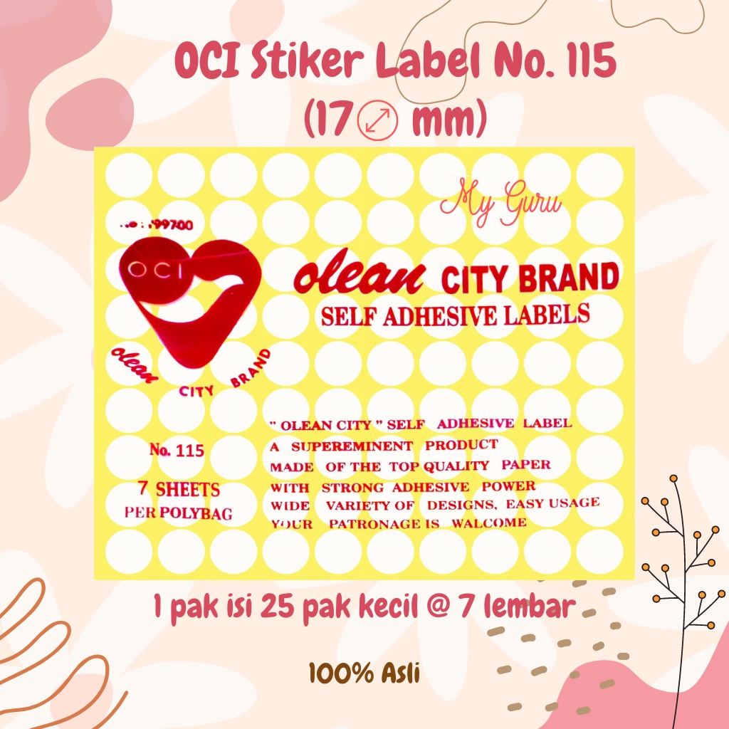 

[PAK KECIL] OCI STIKER LABEL PUTIH POLOS NO. 115 / 116 / 117 / 118 (7 LEMBAR)