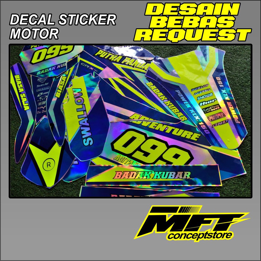 Decal KLX Gordon Hologram Kombinasi Stabilo Desain Custom (,KLXBF,WR 155,KLX Old,KLX Gordon,YZ85