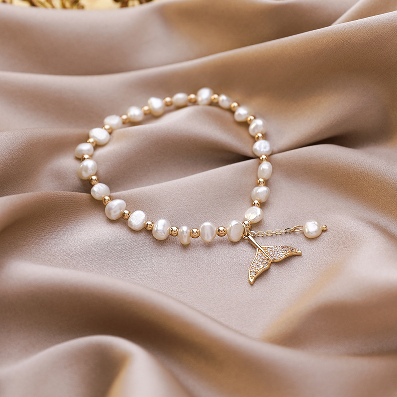 XiaoboACC Gelang Bentuk Ekor Mermaid Aksen Mutiara Gaya Korea