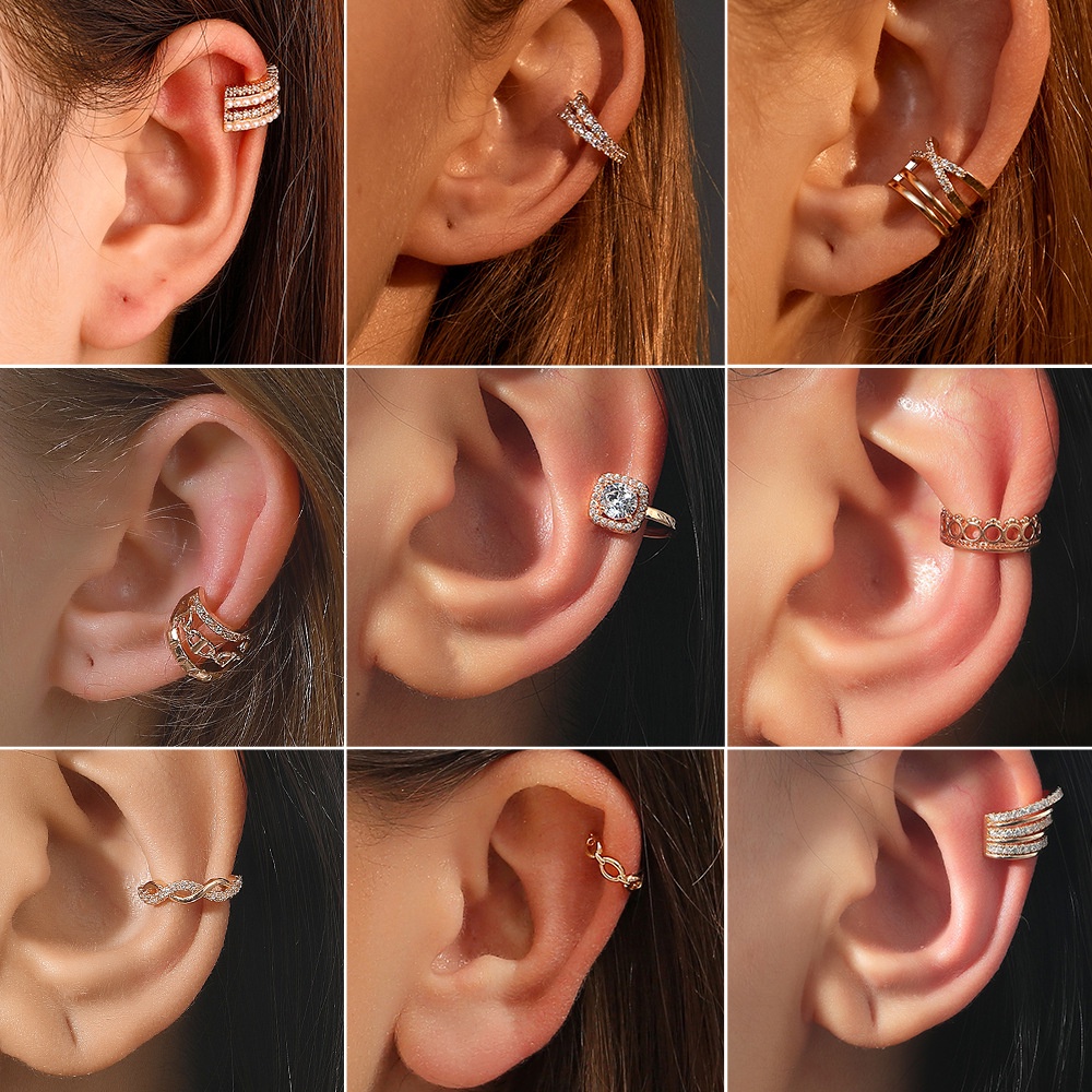 Sederhana Zirkon Tanpa Tindik Perhiasan Korea Fashion Bertabur Berlian Klip Telinga Mutiara Berbentuk C Hollow Berkualitas Tinggi Geometris Ear Stud Klip Telinga