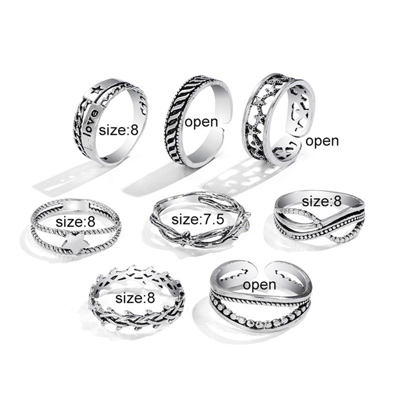 Fancyqube 8pcs / Set Cincin Bentuk Bulat Geometris Bahan Alloy Warna Emas Perak Gaya Punk Untuk Wanita