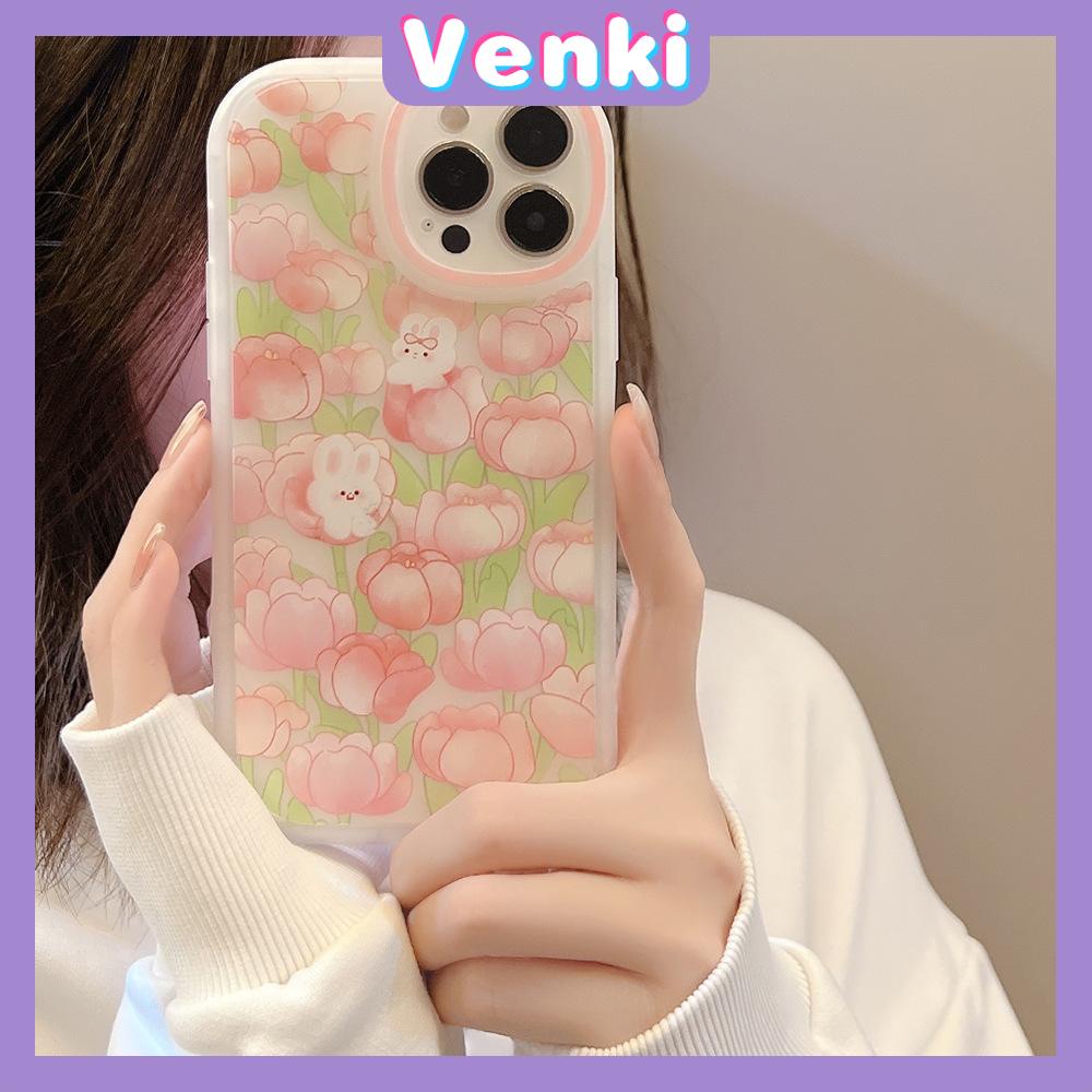 iPhone Case Silicone Soft Case Clear Case TPU Airbag Shockproof Full Coverage Protection Camera Pink Flower Rabbit For iPhone 13 Pro Max iPhone 12 Pro Max iPhone 11 iPhone 7 Plus