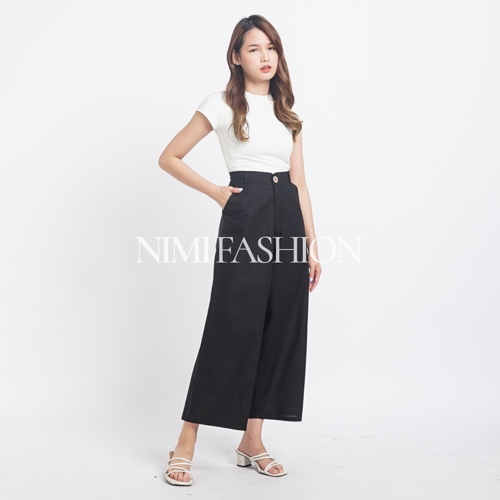 Nimi Kulot Linen Highwaist Wanita / Wide Leg Culottes Linen Pants Premium