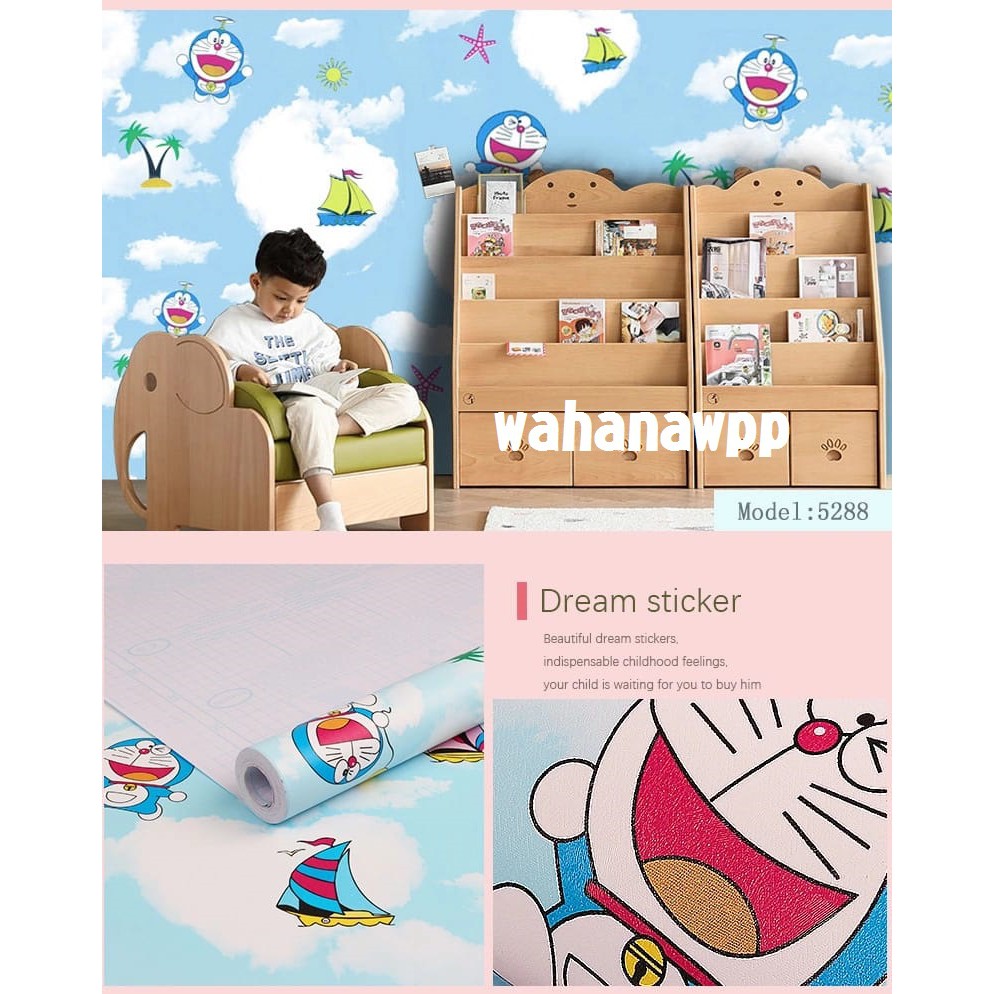 WALLPAPER STICKER | DORAEMON PANTAI | Uk. 45cm x 9m