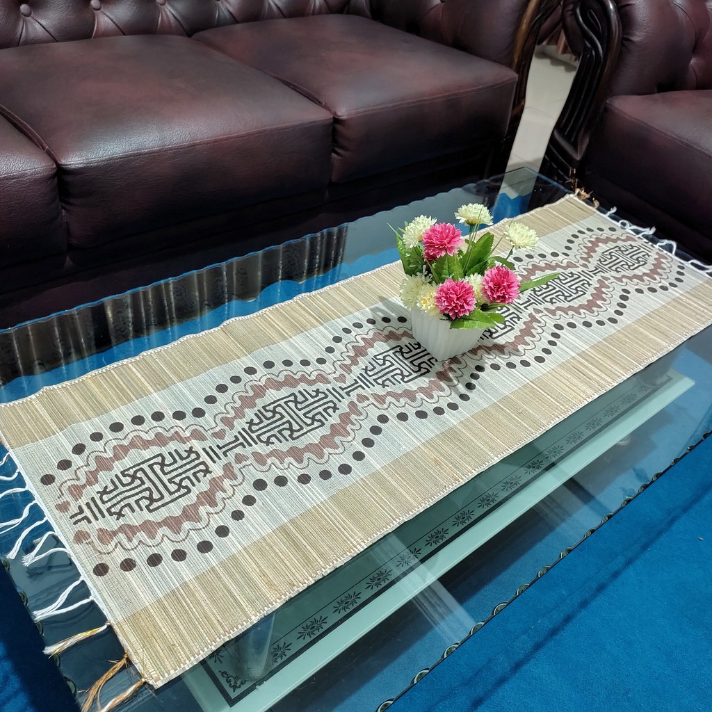 Taplak Meja Hiasan Ruang Tamu Tenun Model Printing 35x95cm