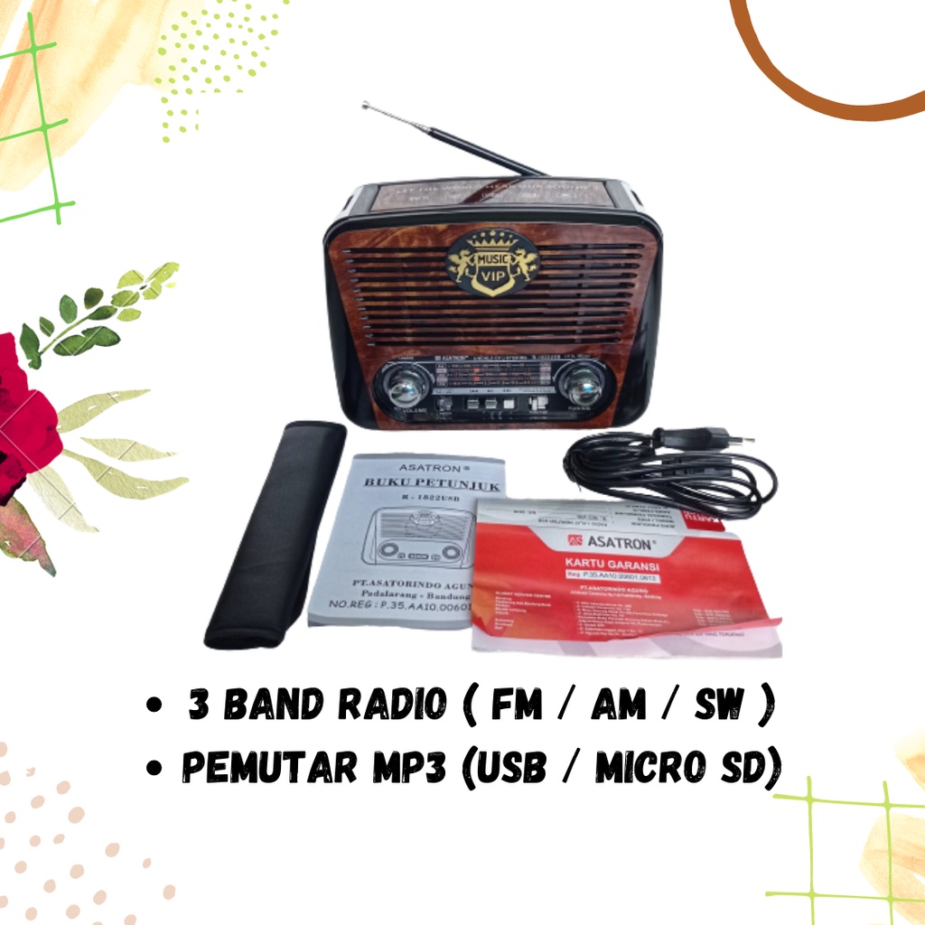 Radio FM Klasik Retro Asatron R 1822 USB 100% ORI