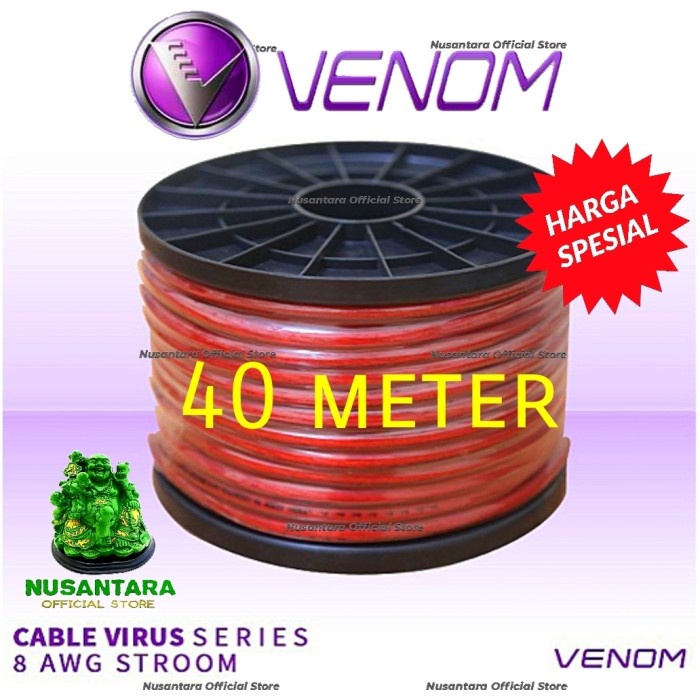 ORIGINAL VENOM 8 AWG KABEL STRUM ACCU POWER AUDIO MOBIL 40 METER 8AWG