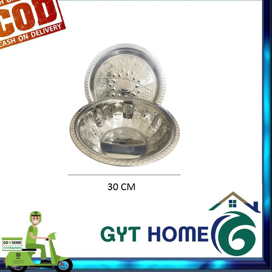 THM Wadah saji Baskom Stainless ukuran 30 CM Dengan tutup Bermotif .....