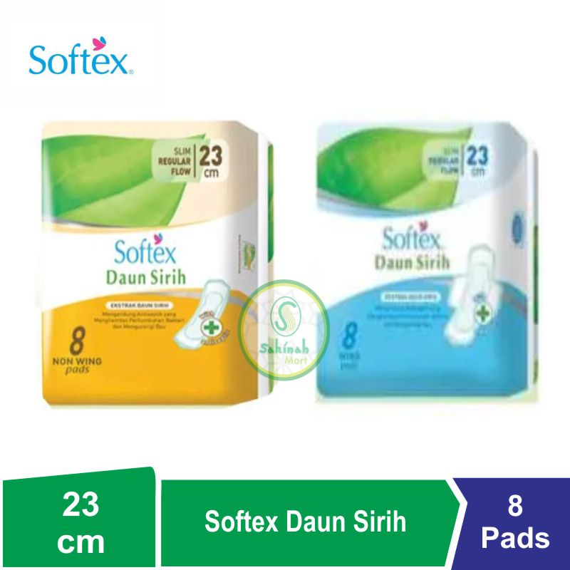 Softex Daun Sirih Pembalut Wanita Wing &amp; Non Wing 23 cm 8 Pads