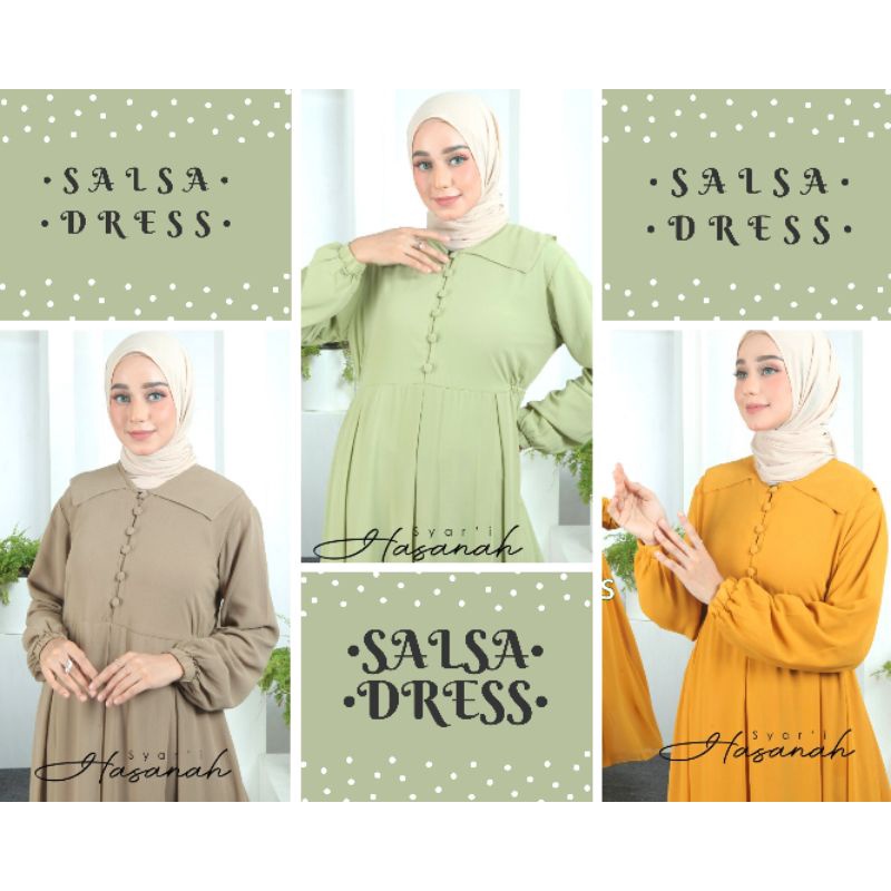 Gamis Salsa Dress bahan Ceruty Babydoll Premium/ Full furing Aiget Super/ by Hasanah Syar’i