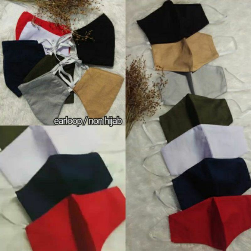 MASKER KAIN NON MEDIS - POLOS - READY STOK (3 LAPIS/PLY - EARLOOP DAN HEADLOOP)